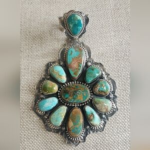 Large Navajo Artist Kathleen Yazzie Royston Turquoise Sterling Pendant